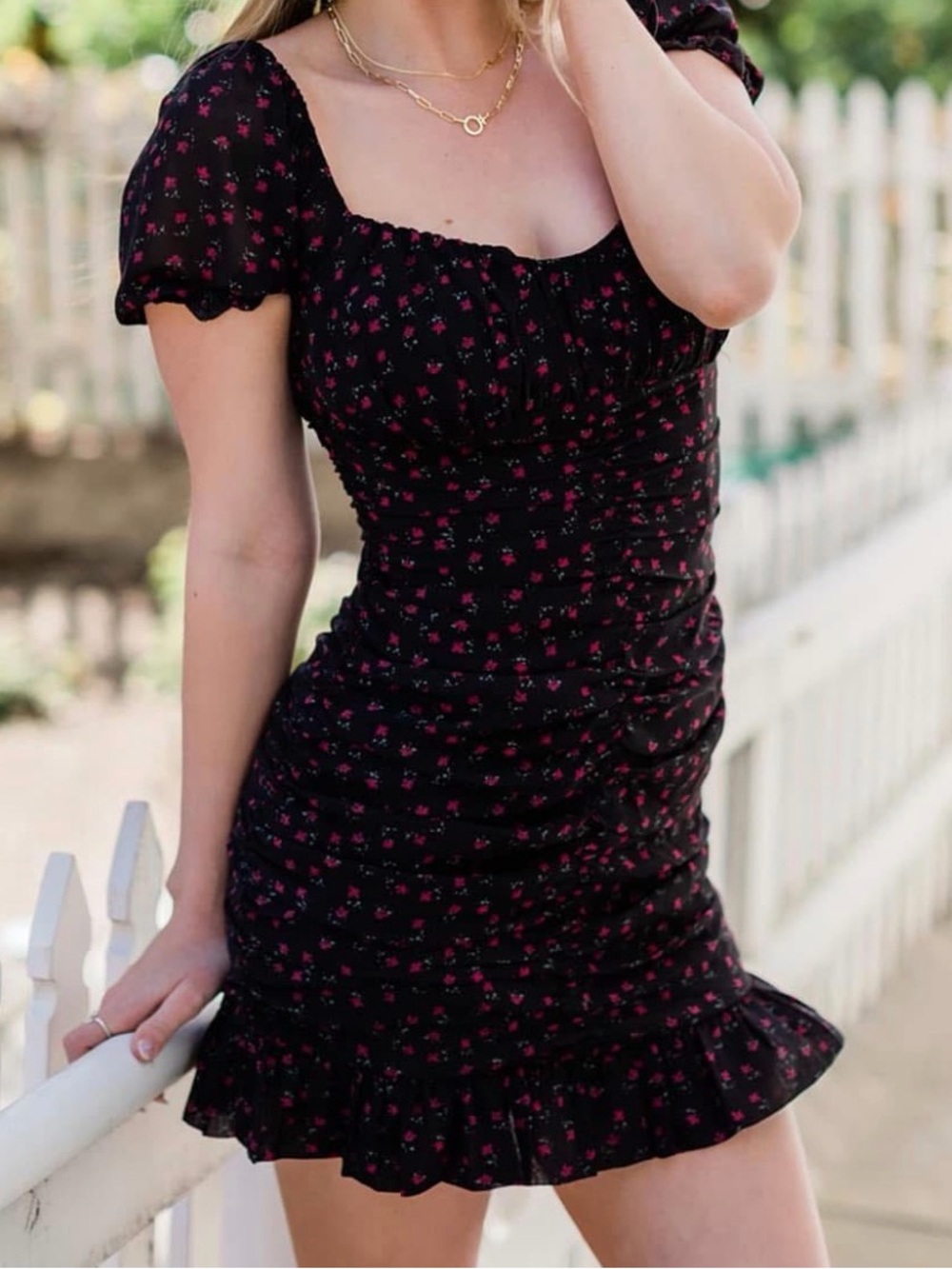 Cotton Candy LA Black Mini Dress with Red Floral Print